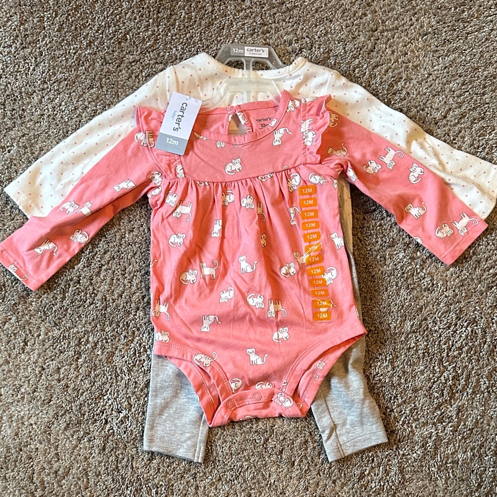 Carter's Pink and White Bodysuit Set with Cute Prints